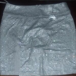 Fashion Nova Glittering Silver Mini Skirt